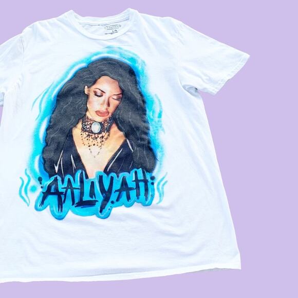 Aaliyah Airbrush Style Top T-Shirt White Size L Singer R&B 90s Y2K Band Tee - Picture 5 of 7